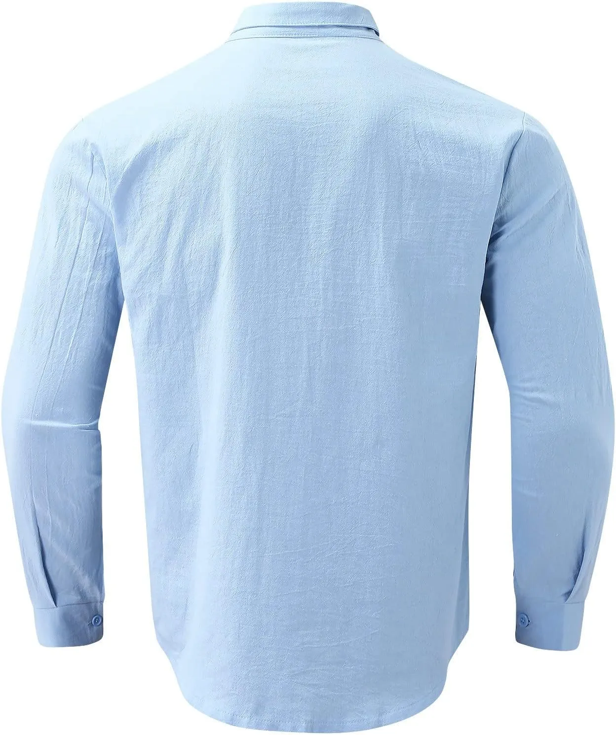 Casual Long Sleeve Linen Shirt Mens Roll Sleeve Hawaiian Wedding Camping Party T-Shirts Beach Vacation Summer Tees
