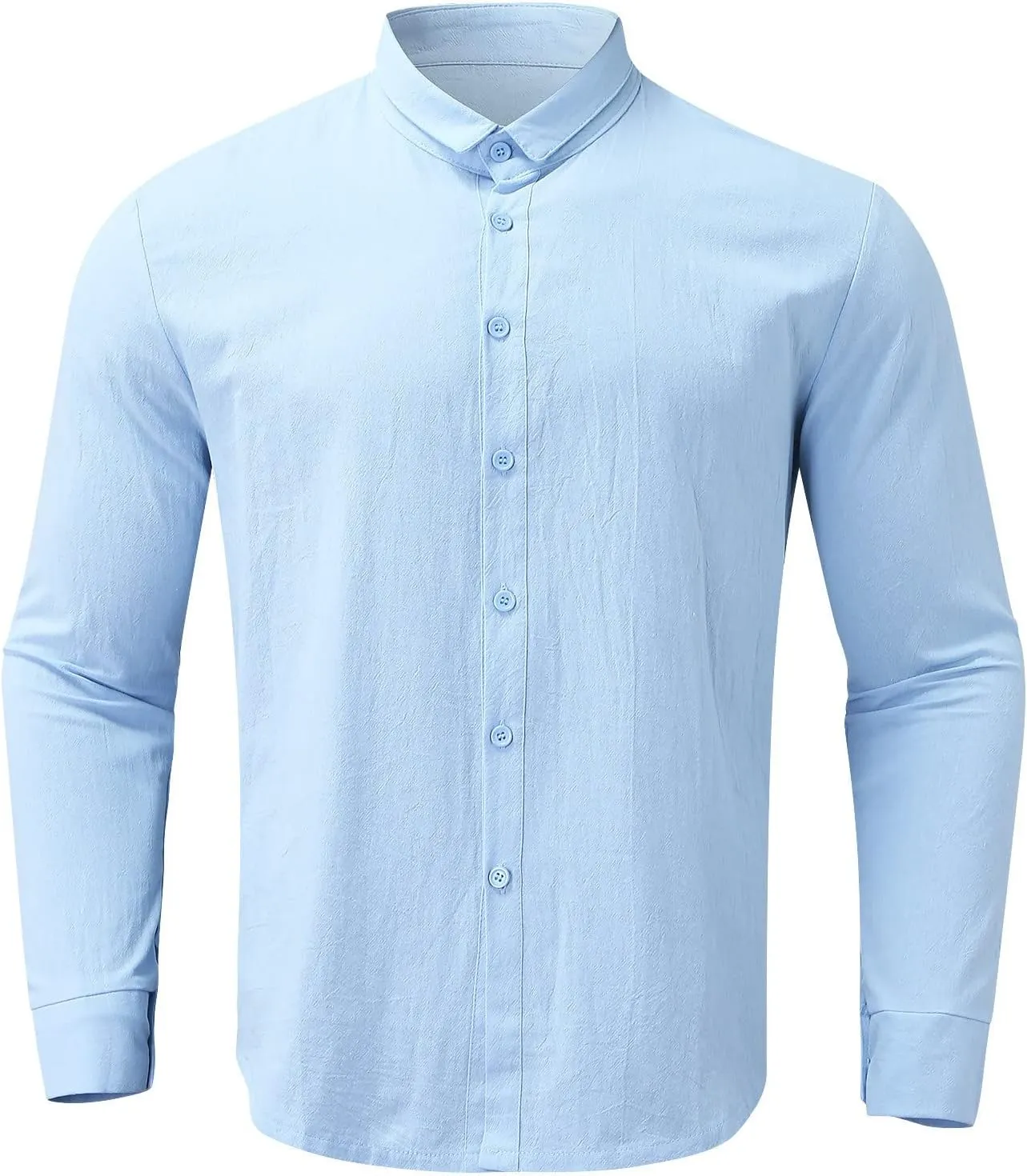 Casual Long Sleeve Linen Shirt Mens Roll Sleeve Hawaiian Wedding Camping Party T-Shirts Beach Vacation Summer Tees
