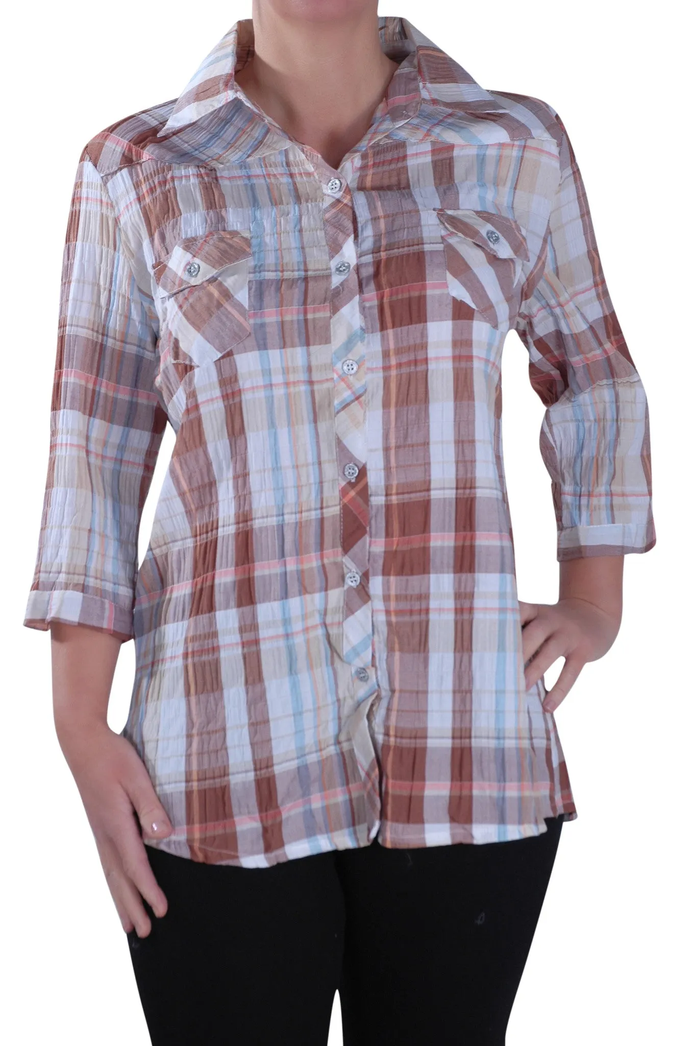 Checkered Collared 3/4 Sleeve Shirt