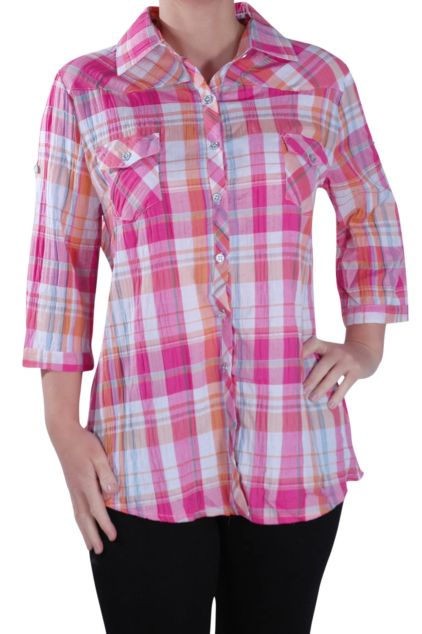 Checkered Collared 3/4 Sleeve Shirt