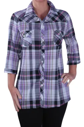 Checkered Collared 3/4 Sleeve Shirt