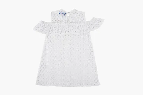 Cold Shoulder White Eyelet Beach Dress