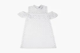 Cold Shoulder White Eyelet Beach Dress