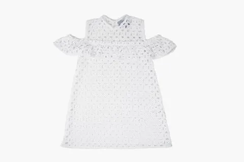 Cold Shoulder White Eyelet Beach Dress
