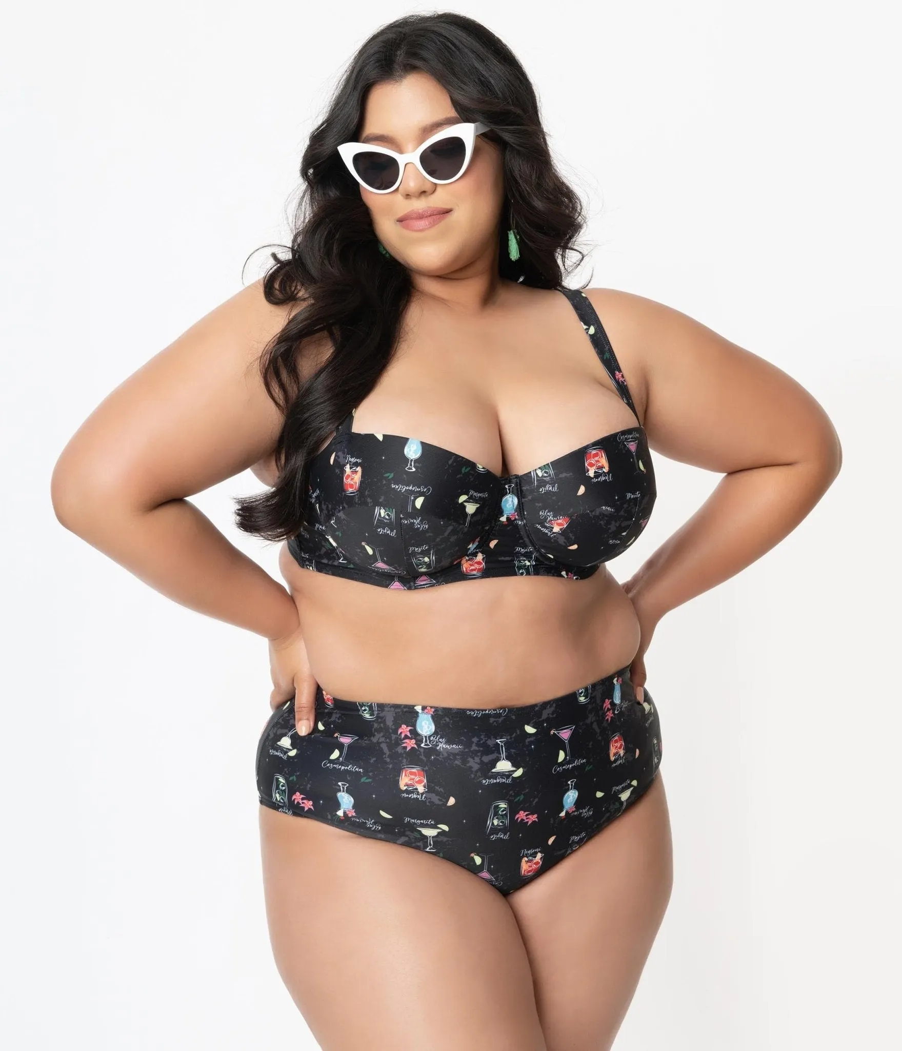 Collectif Plus Size Black & Cocktail Menu Print Swim Bottom