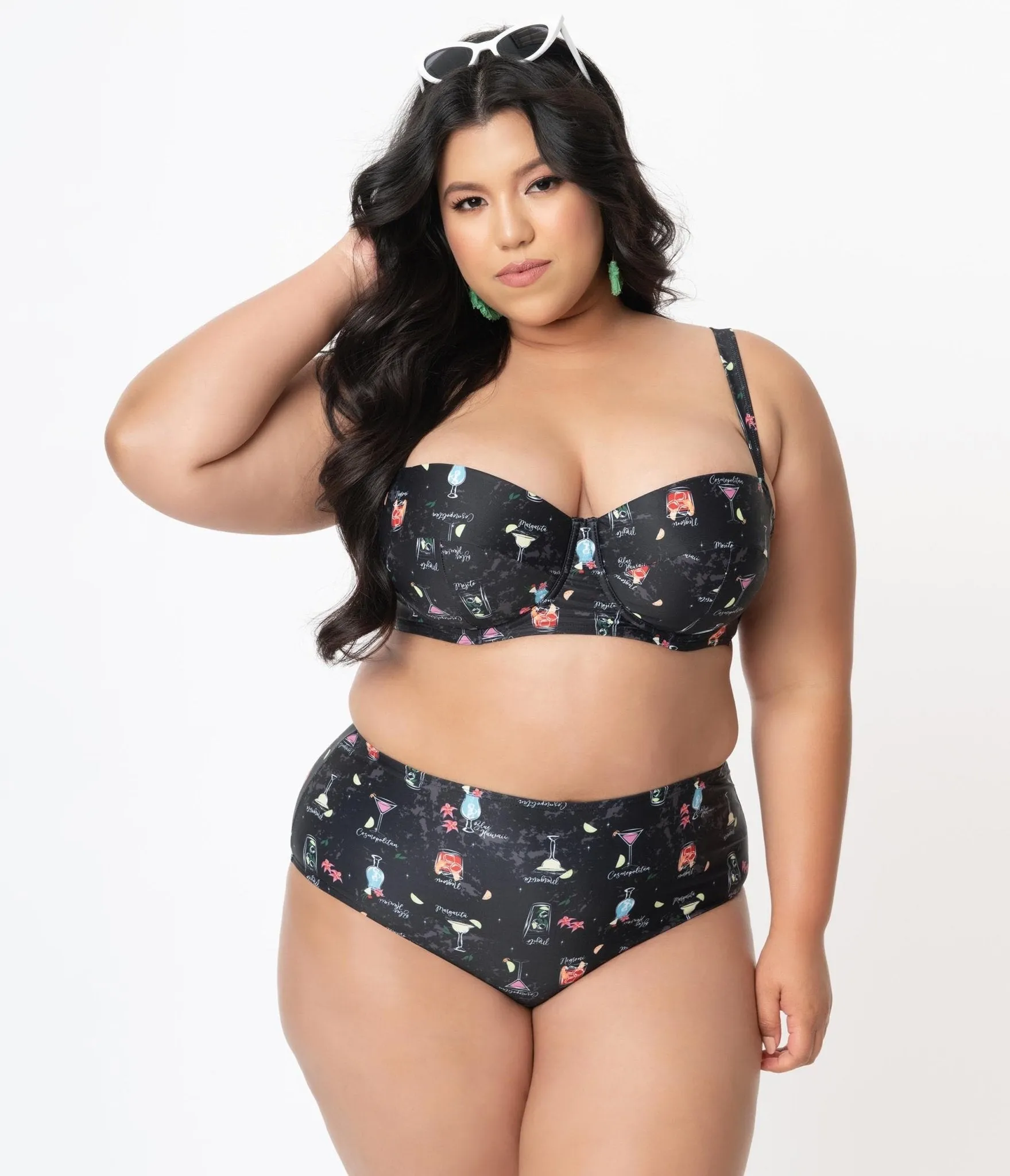 Collectif Plus Size Black & Cocktail Menu Print Swim Bottom