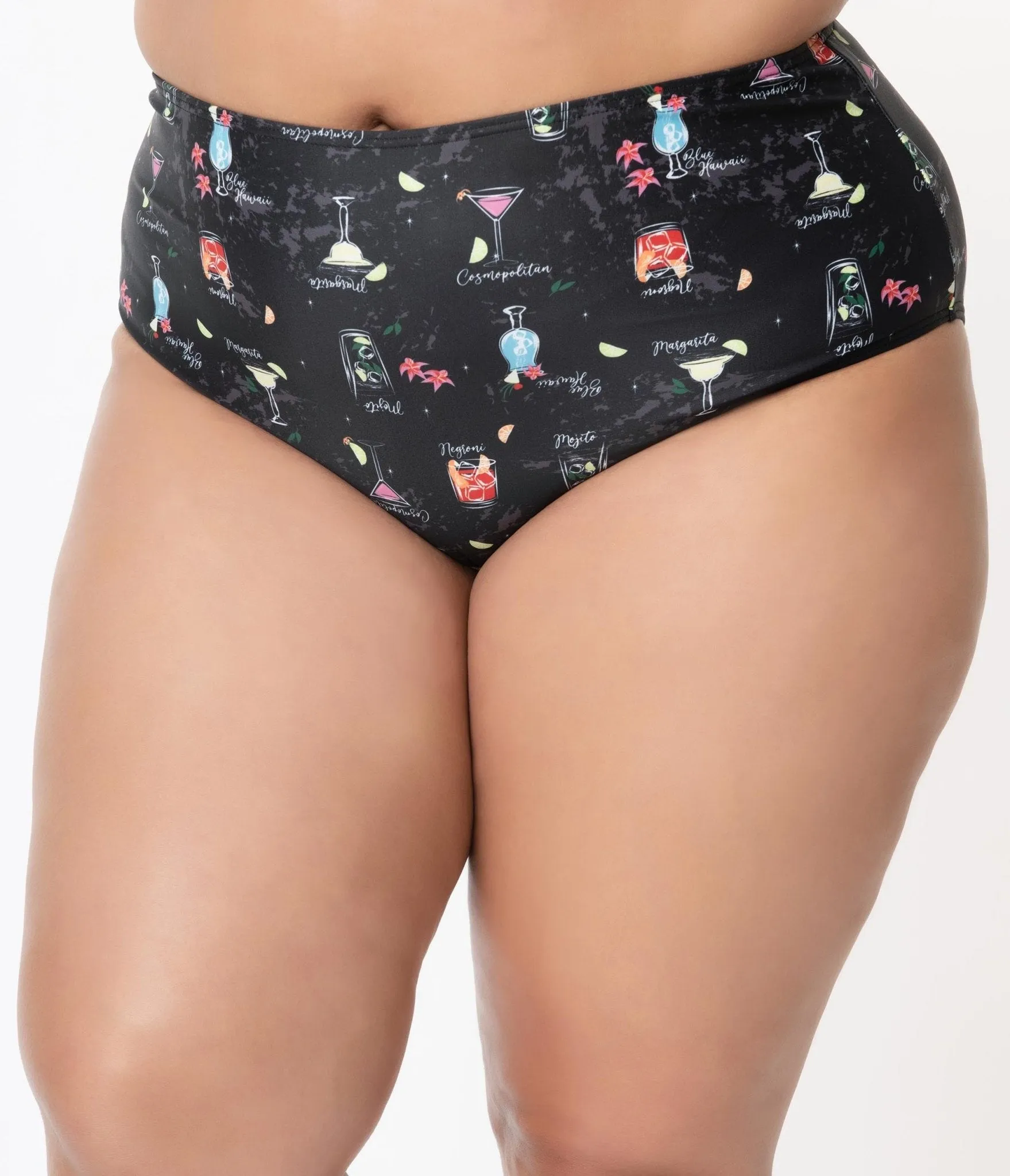Collectif Plus Size Black & Cocktail Menu Print Swim Bottom