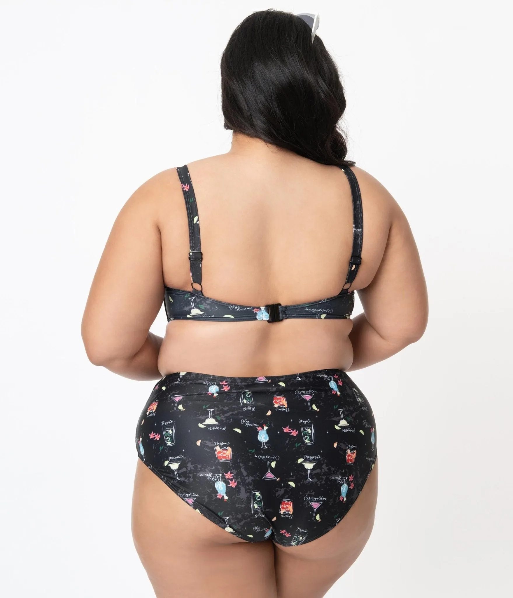 Collectif Plus Size Black & Cocktail Menu Print Swim Bottom