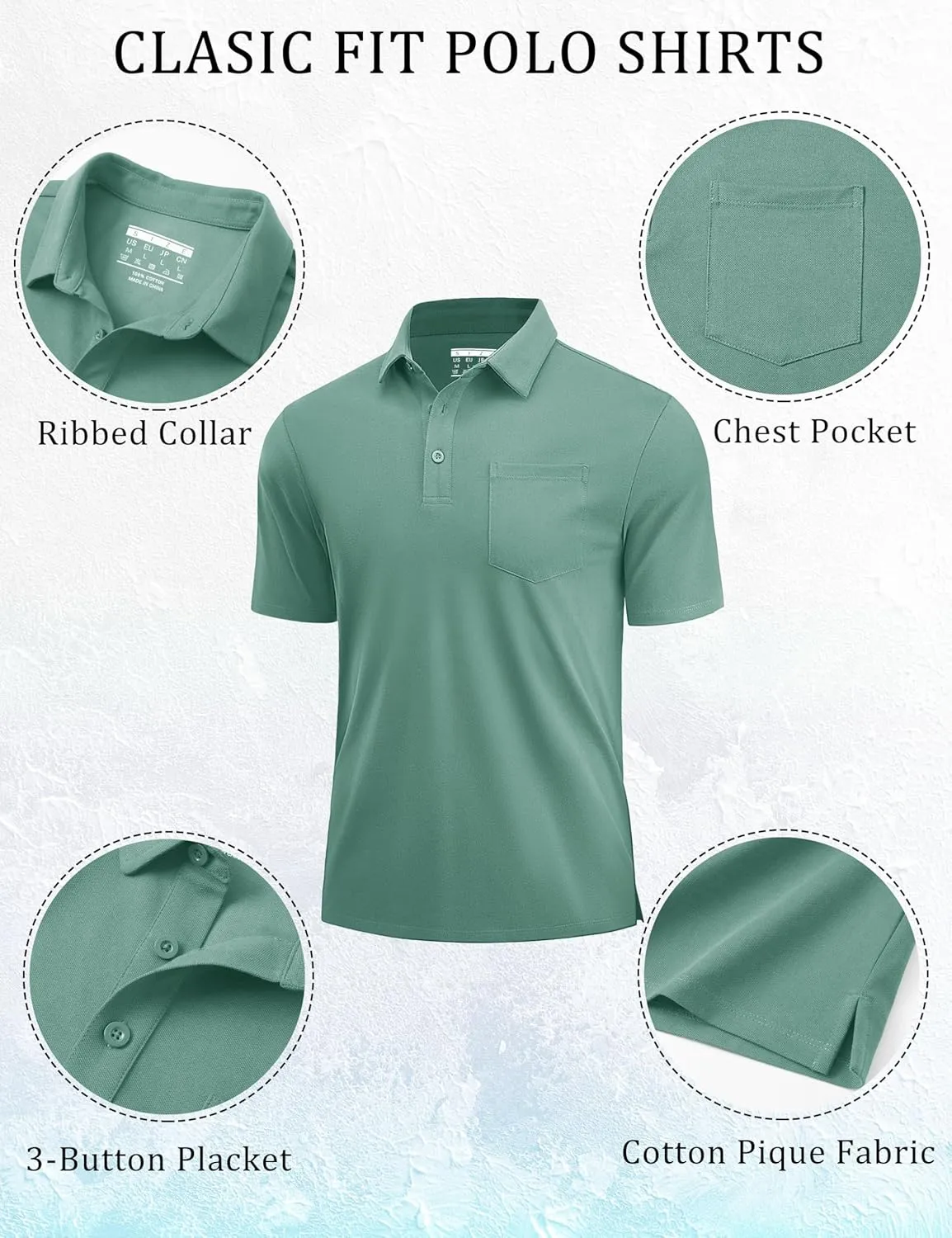 Cotrasen Polo Shirts for Men Cotton Pique Short Sleeve Pique Golf Shirts with Pocket Classic Casual Summer Collared T Shirt