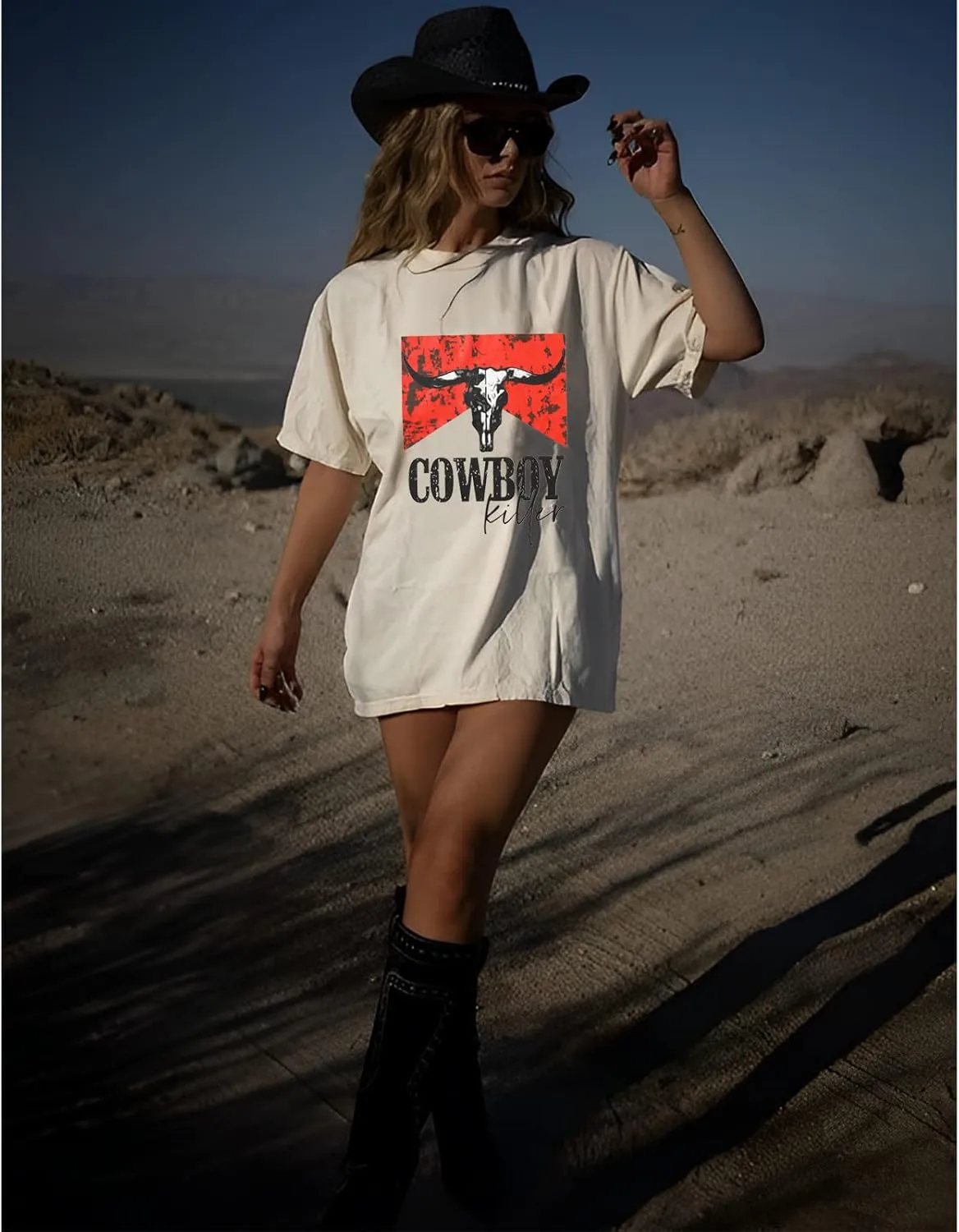 Cowboy Shirts for Women Western Vintage Rodeo T-Shirt Retro Bull Skull Graphic Tees Summer Casual Short Sleeve Tops
