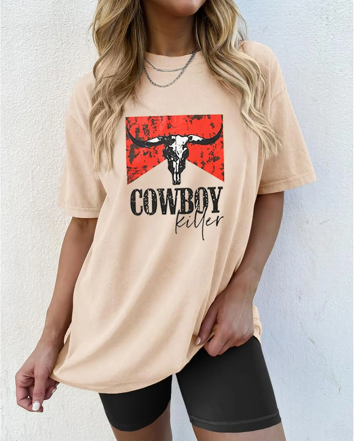 Cowboy Shirts for Women Western Vintage Rodeo T-Shirt Retro Bull Skull Graphic Tees Summer Casual Short Sleeve Tops