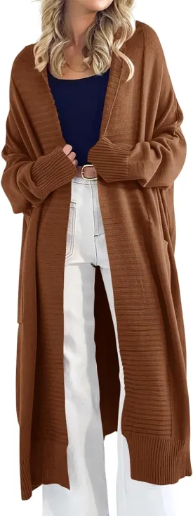 Danedvi Womens Long Cardigan Sweaters 2025 Fall Chunky Knit Oversized Slouchy Open Front Warm Coats with Pockets