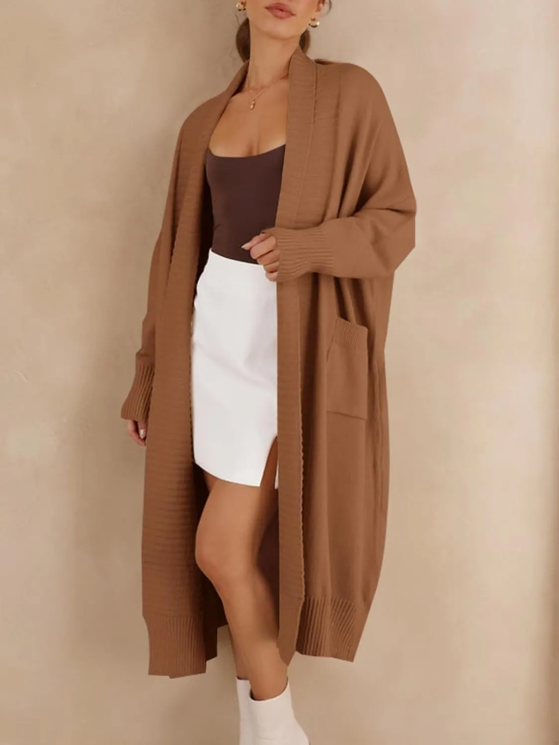 Danedvi Womens Long Cardigan Sweaters 2025 Fall Chunky Knit Oversized Slouchy Open Front Warm Coats with Pockets