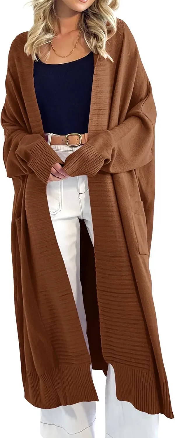 Danedvi Womens Long Cardigan Sweaters 2025 Fall Chunky Knit Oversized Slouchy Open Front Warm Coats with Pockets