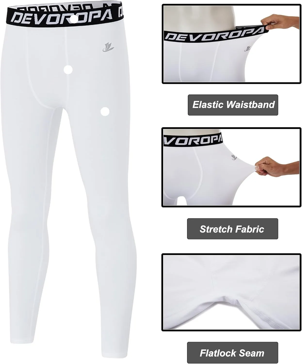 DEVOROPA Boys Leggings Quick Dry Youth Compression Pants Sports Tights Basketball Base Layer Husky/Slim/Regular/Boys