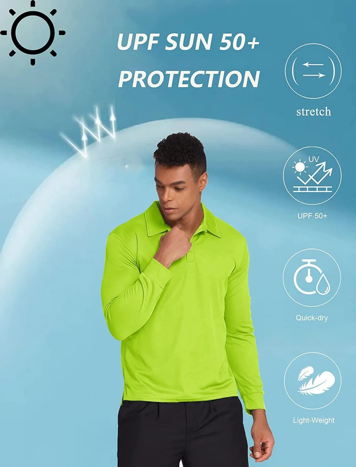 Deyeek Men's Polo Shirts Long Sleeve Golf Polo Shirts for Men Quick Dry UPF 50  Sun Protection Polos Casual Collared Shirts