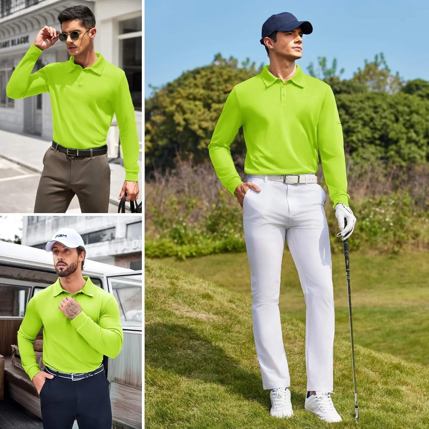 Deyeek Men's Polo Shirts Long Sleeve Golf Polo Shirts for Men Quick Dry UPF 50  Sun Protection Polos Casual Collared Shirts