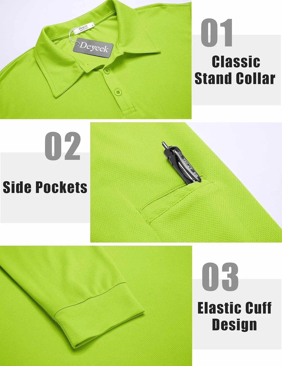 Deyeek Men's Polo Shirts Long Sleeve Golf Polo Shirts for Men Quick Dry UPF 50  Sun Protection Polos Casual Collared Shirts