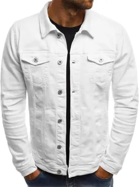 Dninmim Men's Long Sleeve Denim Jackets Slim Fit Jeans Jacket Cotton Hole Outwear Coat