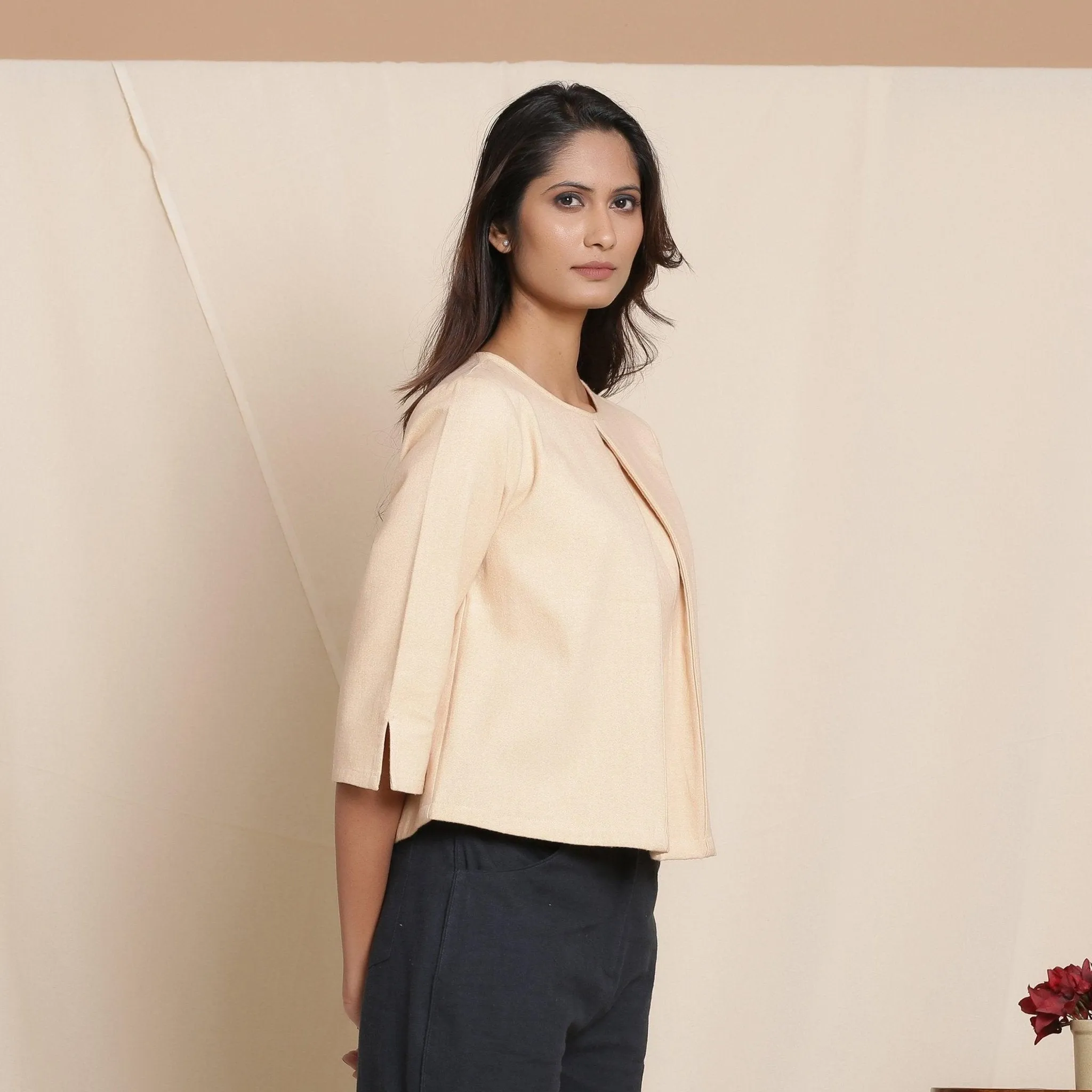 Dusk Beige Warm Cotton Flannel Box-Pleat Top