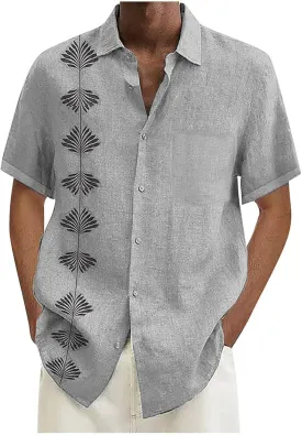 Fashion Hawaiian Short Sleeve Shirts Mens Button Down Beach Plain Floral T-Shirt Spread Collared Textured Travel Tops