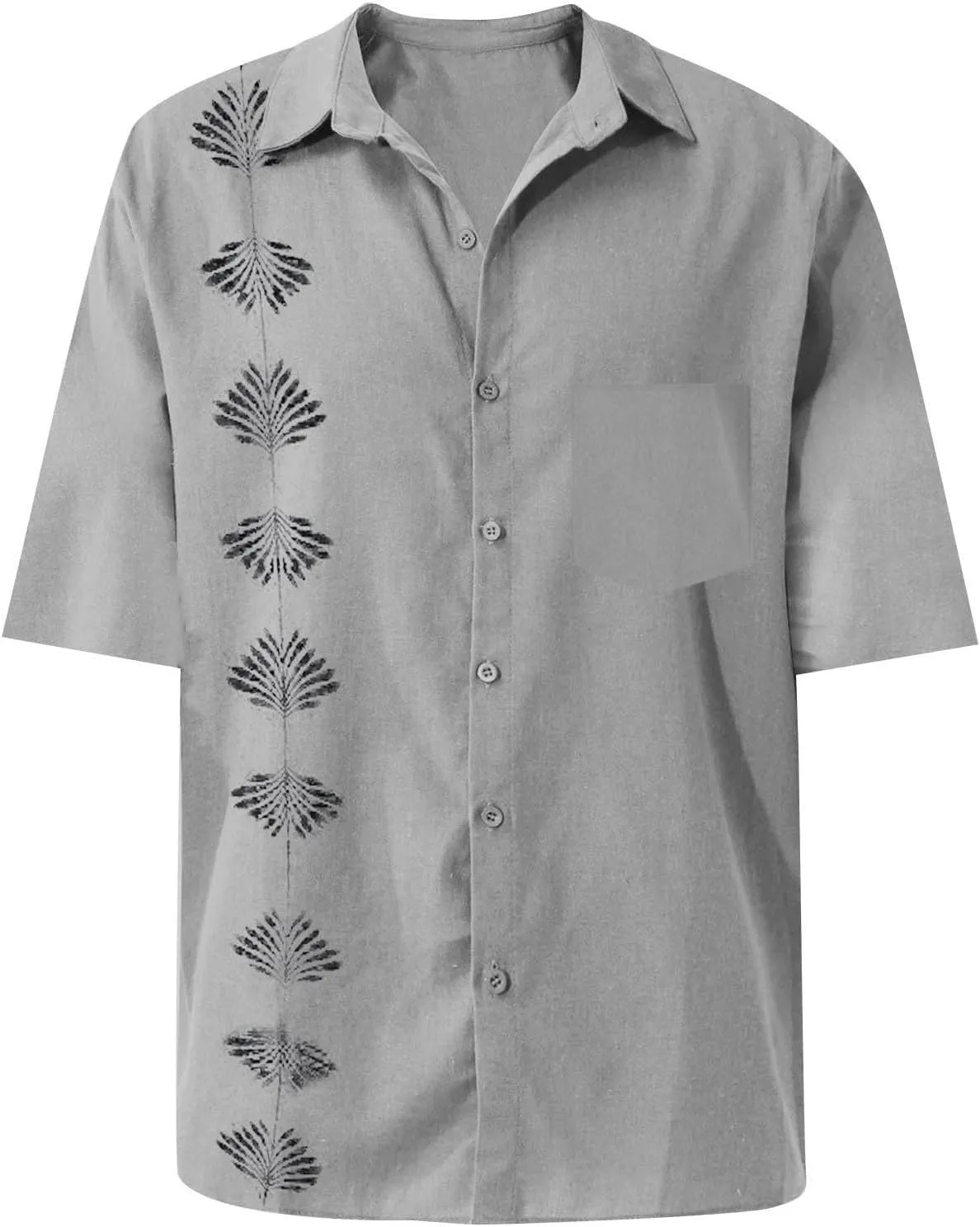 Fashion Hawaiian Short Sleeve Shirts Mens Button Down Beach Plain Floral T-Shirt Spread Collared Textured Travel Tops