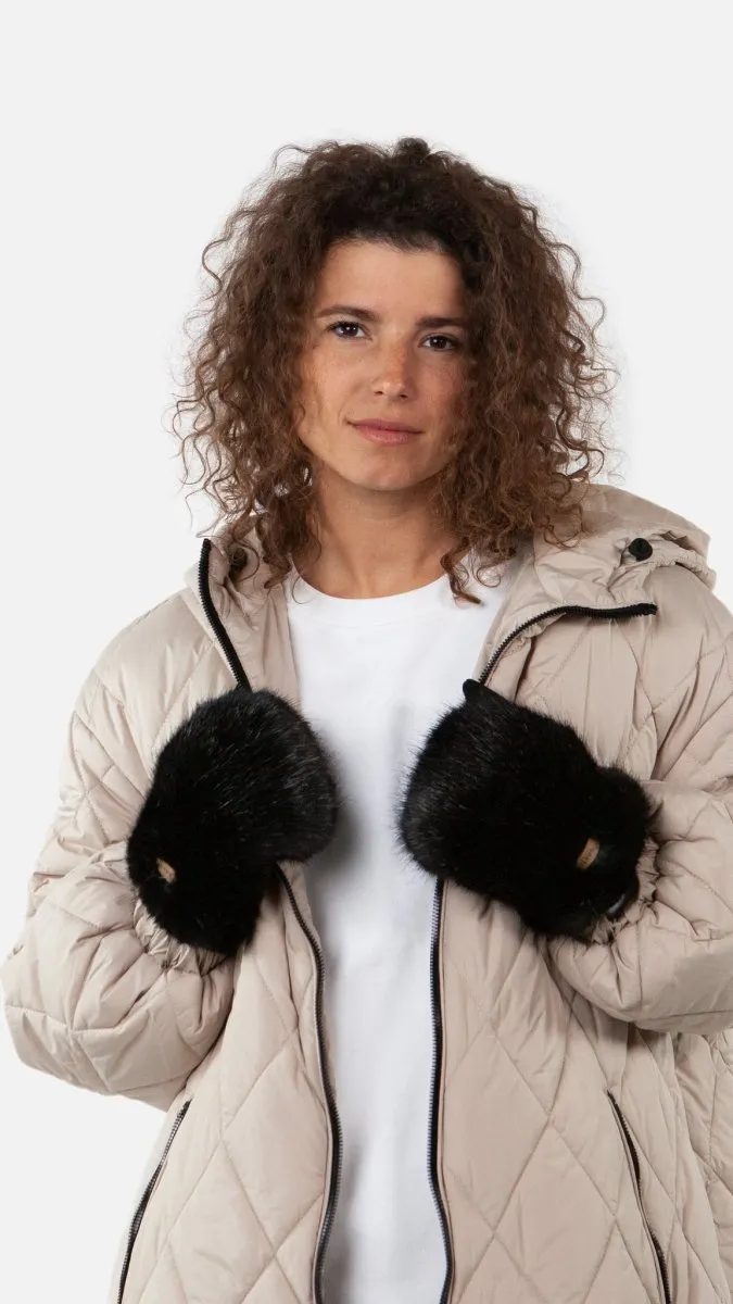 Faux Fur Mitts - Black