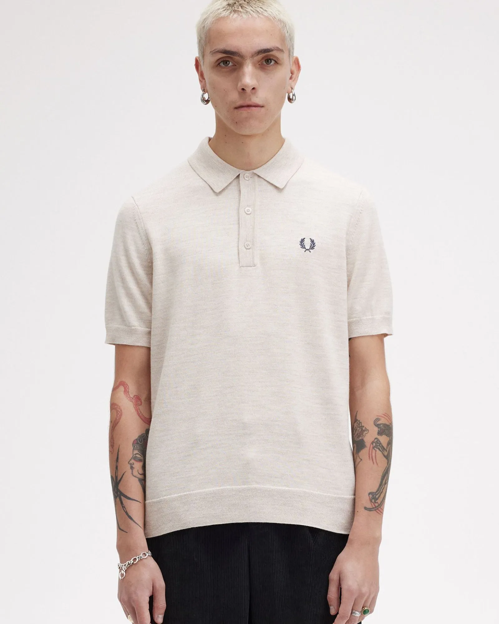 Fred Perry Classic Knitted Polo Shirt - Porridge Marl