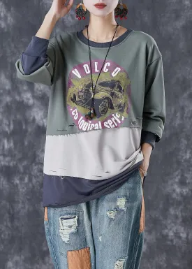 French Green Oversized Patchwork Warm Fleece Pullover Tops Winter ML3053