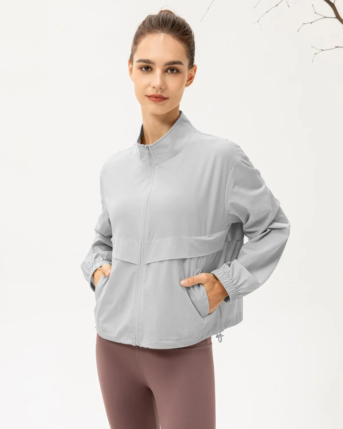 Gacaky Women's Athletic Workout Running Track Full Zip Cropped Jackets UPF 50  Sun Protection Stand Collar Gym Shirts