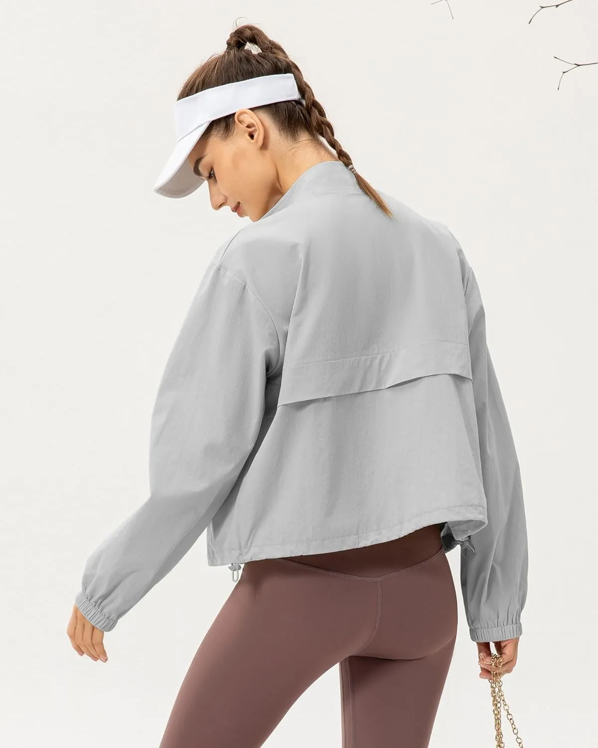 Gacaky Women's Athletic Workout Running Track Full Zip Cropped Jackets UPF 50  Sun Protection Stand Collar Gym Shirts