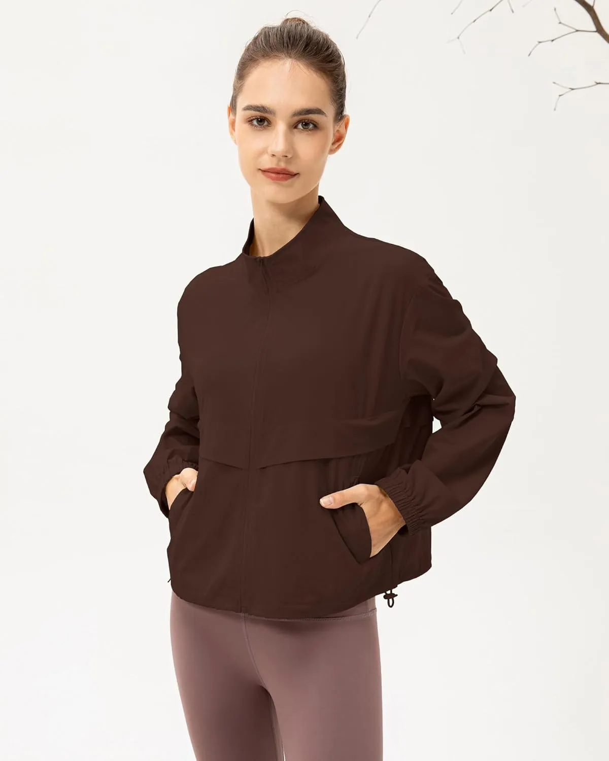 Gacaky Women's Athletic Workout Running Track Full Zip Cropped Jackets UPF 50  Sun Protection Stand Collar Gym Shirts