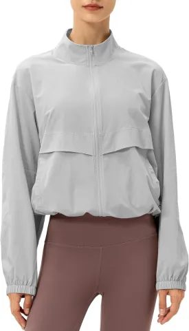 Gacaky Women's Athletic Workout Running Track Full Zip Cropped Jackets UPF 50  Sun Protection Stand Collar Gym Shirts