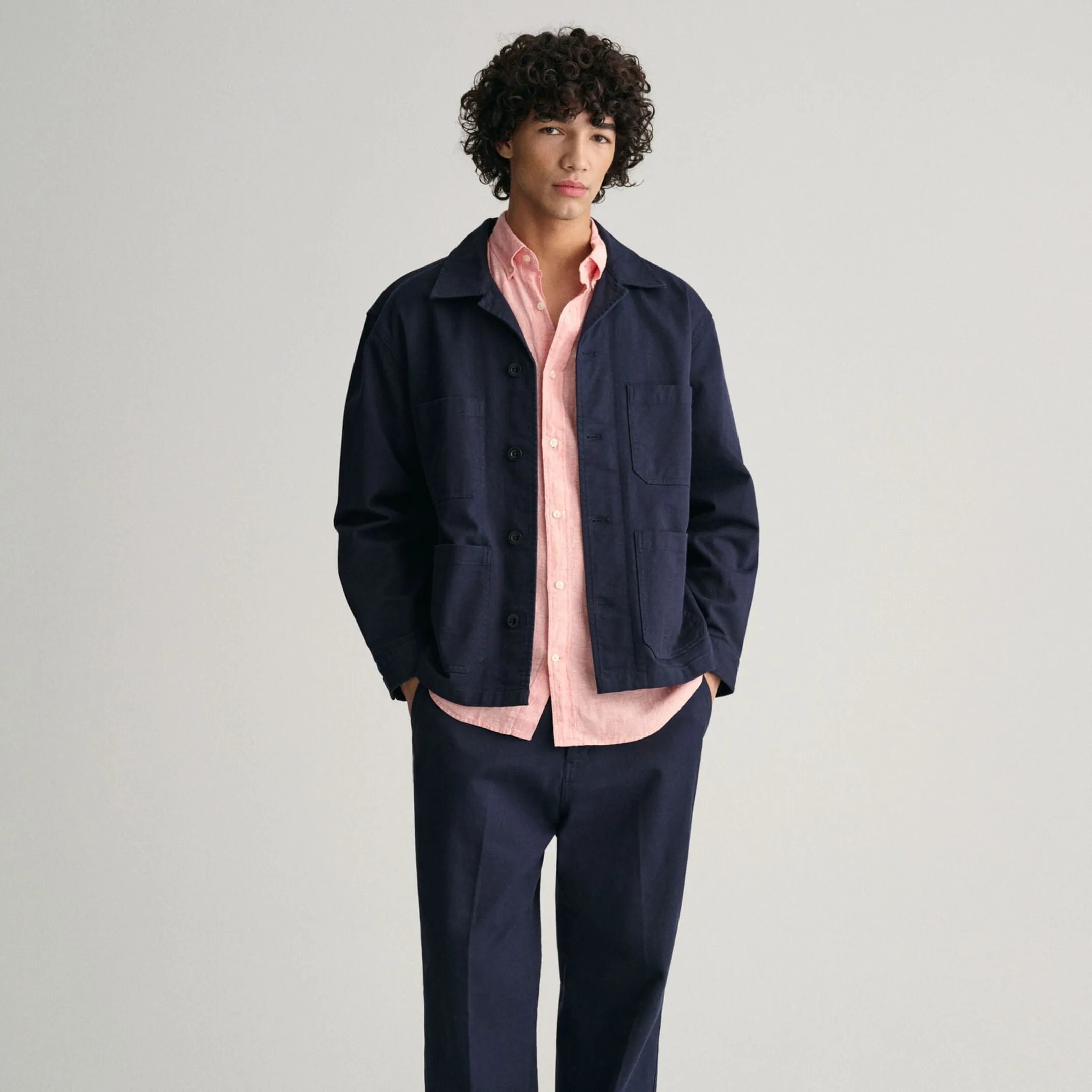 Gant Regular Fit Linen Short Sleeve Shirt in Peachy Pink