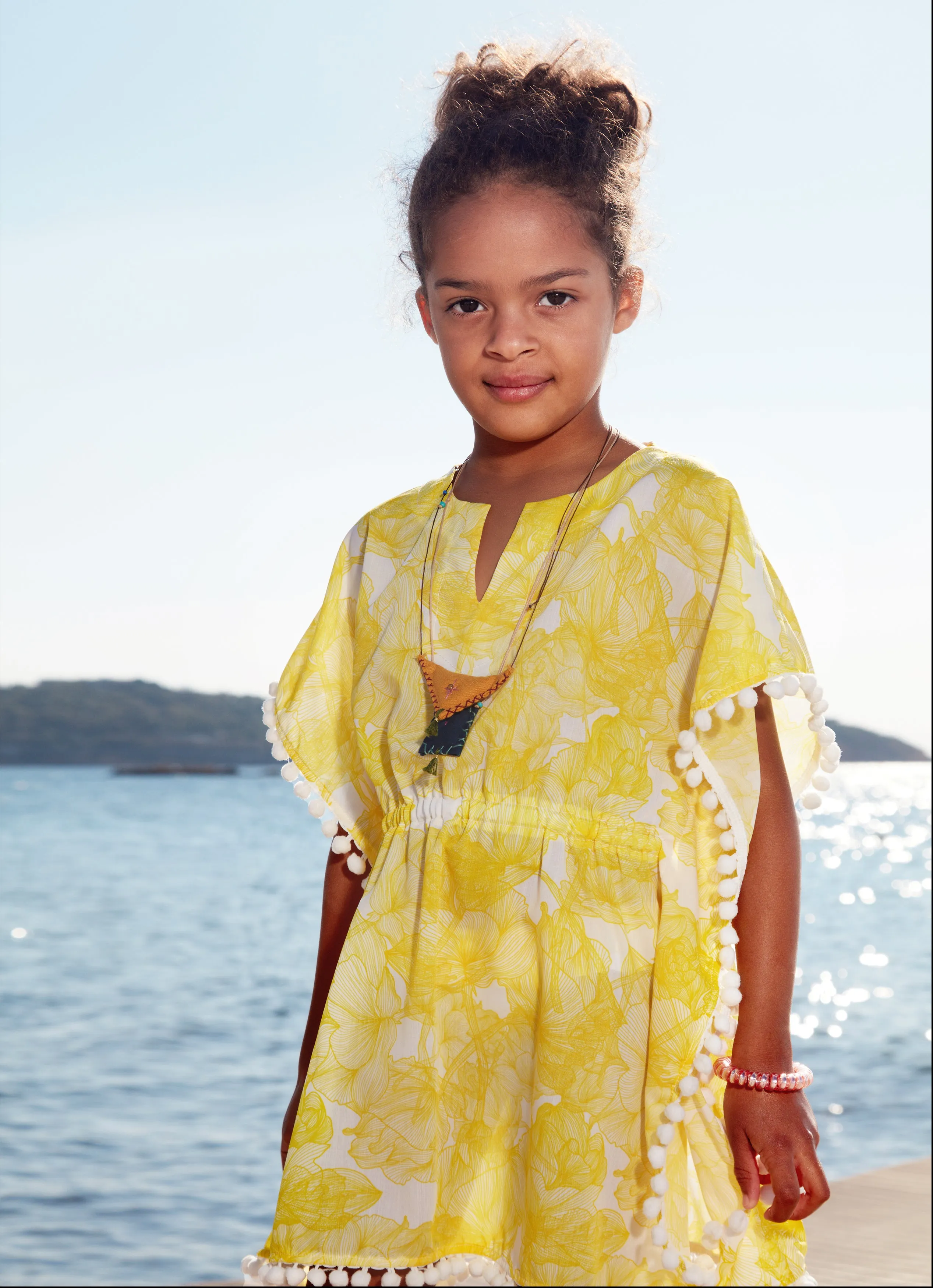 GIRL'S KAFTAN FLOWERS YELLOW