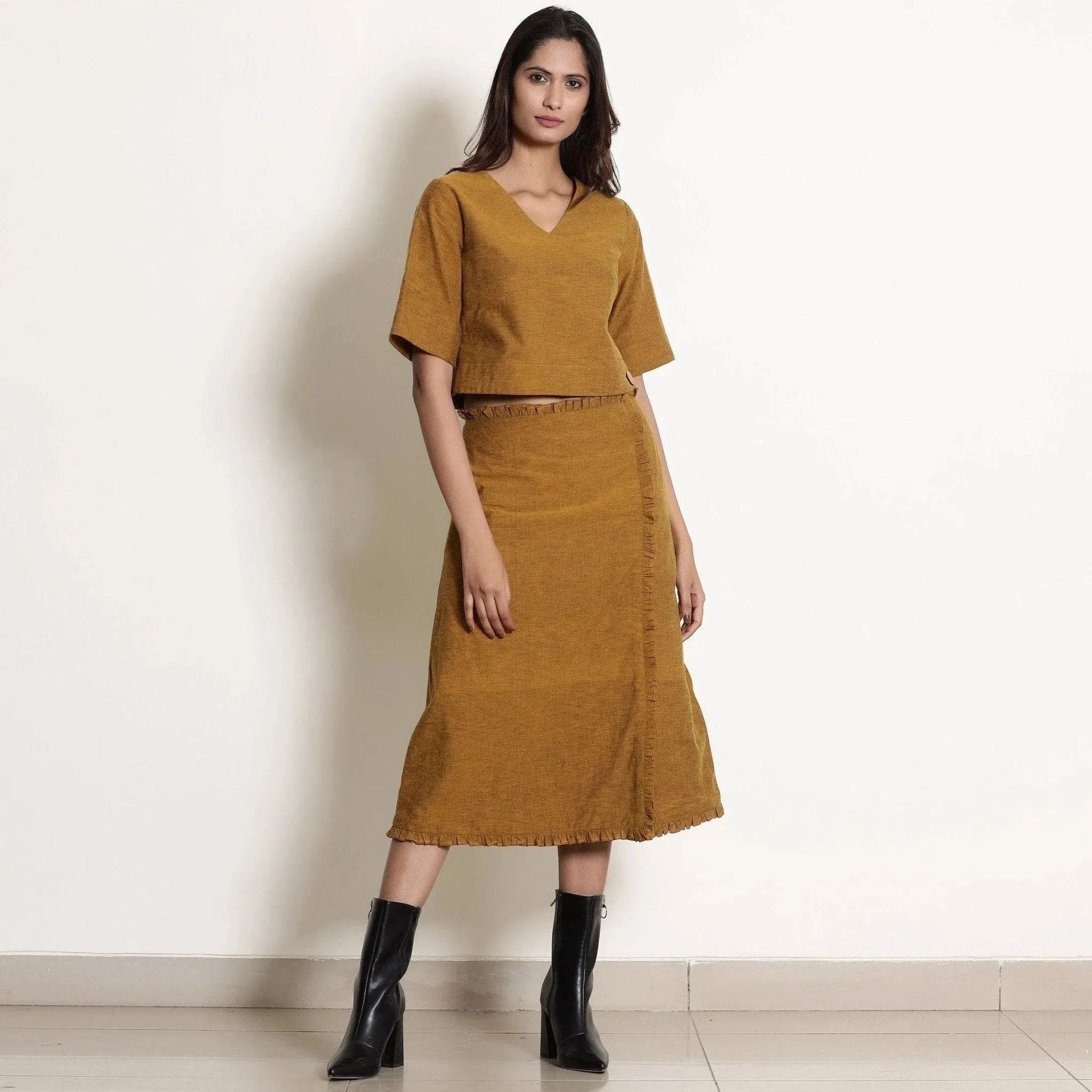 Golden Oak Warm Cotton Surplice Neck Wrap Top