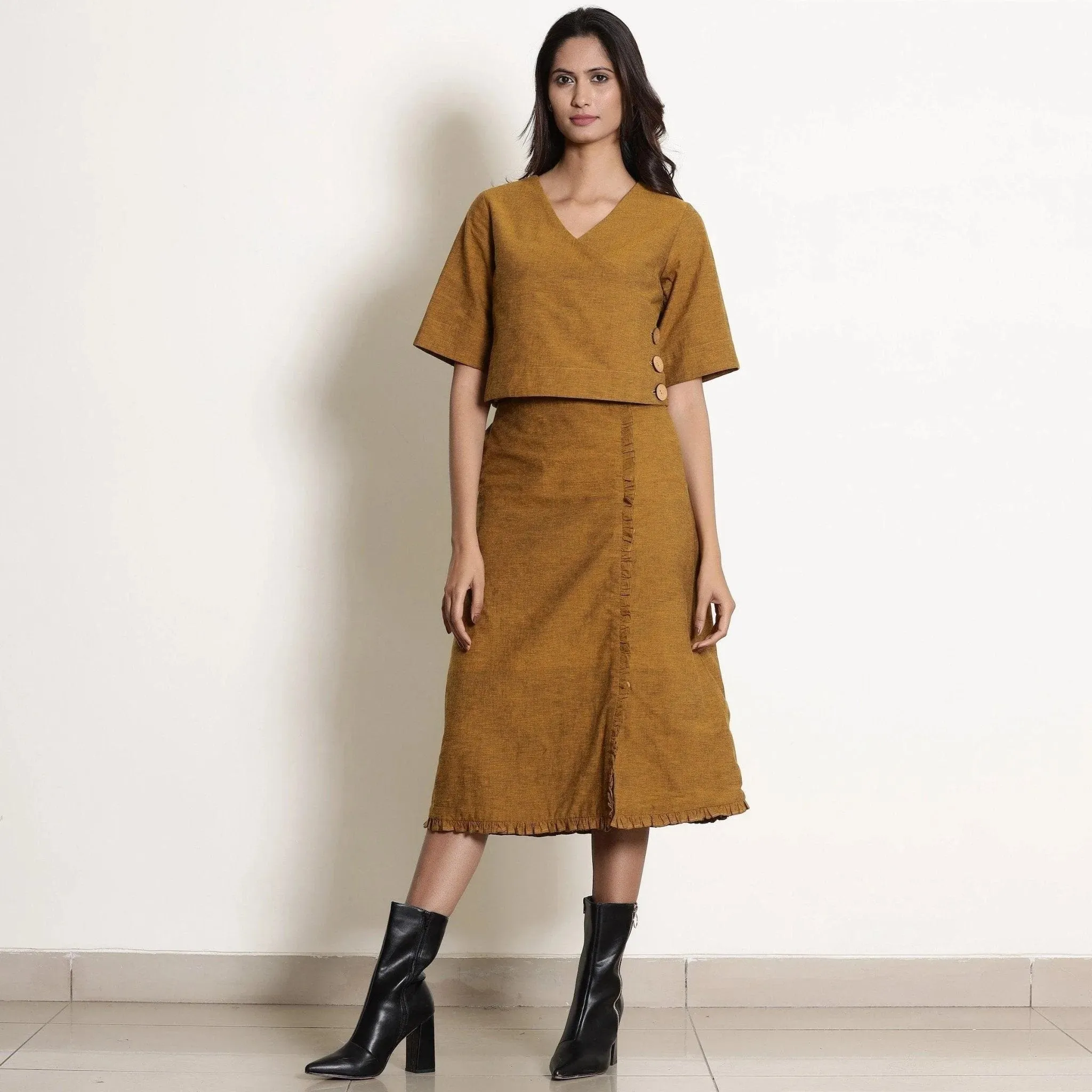 Golden Oak Warm Cotton Surplice Neck Wrap Top