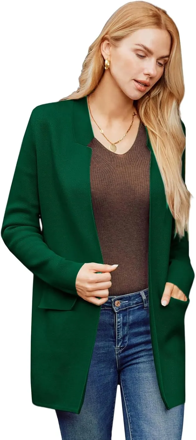 GRACE KARIN Women's 2025 Long Sleeve Knit Cardigan Coat Open Front Notch Collar Sweater Blazer Coatigan Jackets