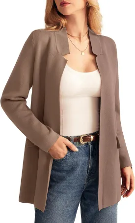 GRACE KARIN Women's 2025 Long Sleeve Knit Cardigan Coat Open Front Notch Collar Sweater Blazer Coatigan Jackets