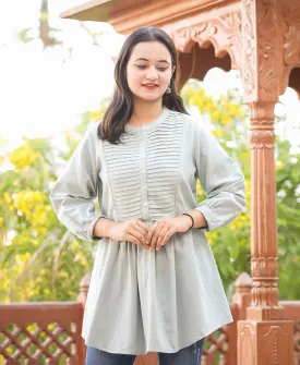 Grey Cotton Tunic Top With Pearl Work (pack of 1)