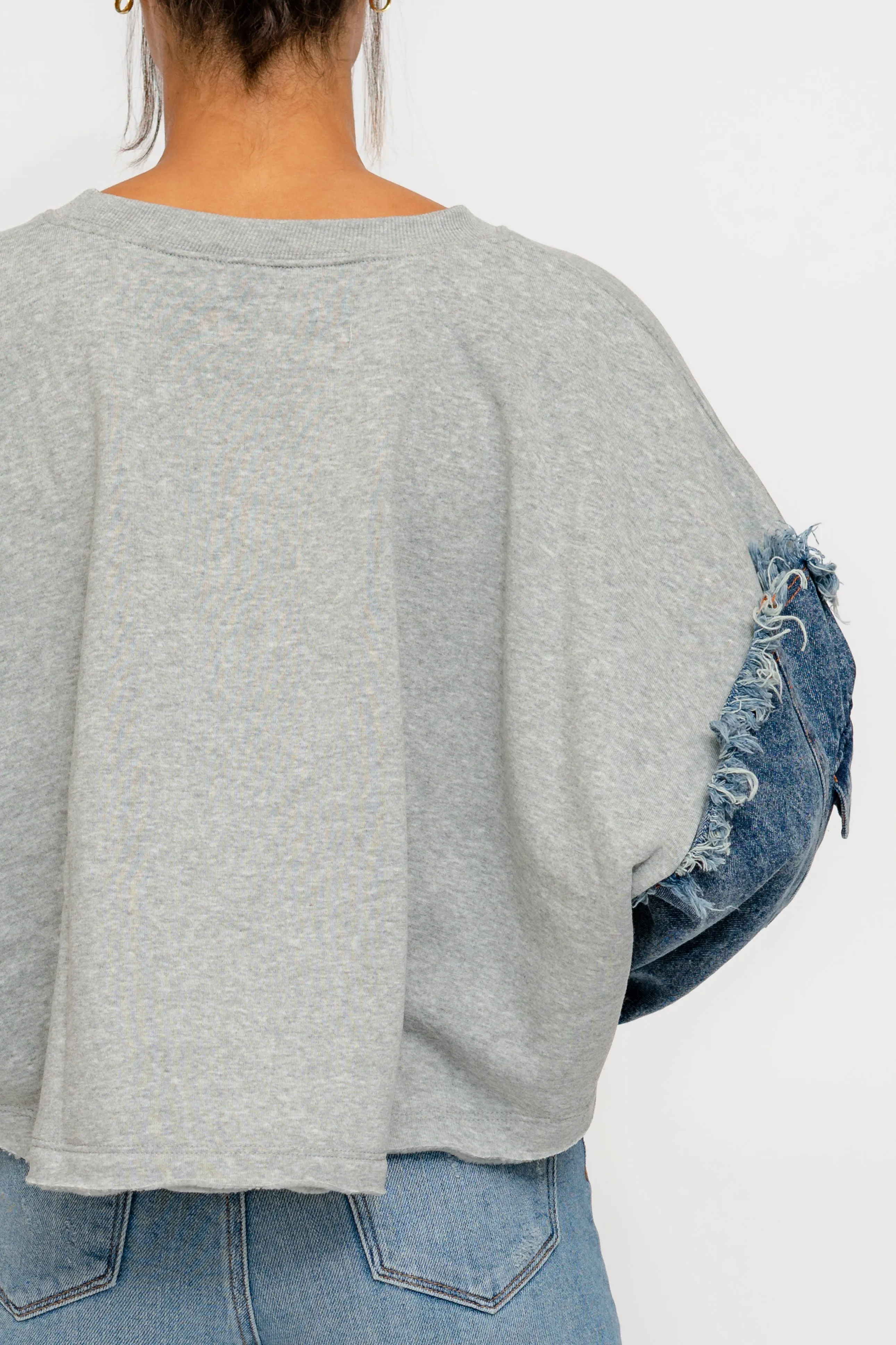 HEATHER GREY WITH MEDIUM DENIM TENCEL CREWNECK