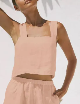 IDEALSANXUN Womens Linen Crop Tank Tops Summer Cute Sleeveless Square Neck Loose Fit Shirts Blouses