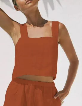 IDEALSANXUN Womens Linen Crop Tank Tops Summer Cute Sleeveless Square Neck Loose Fit Shirts Blouses