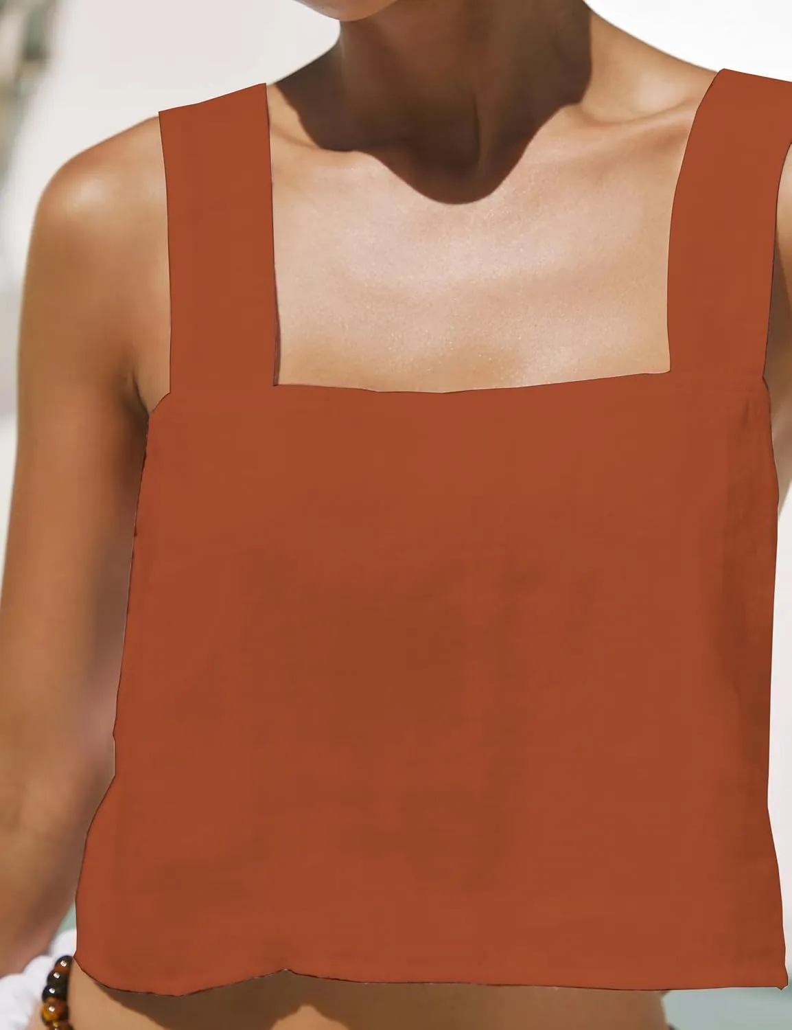 IDEALSANXUN Womens Linen Crop Tank Tops Summer Cute Sleeveless Square Neck Loose Fit Shirts Blouses