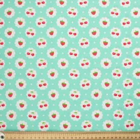 Indie Pop Strawberry Collection #10 Strawberry & Cherry on Light Blue Cotton Prints