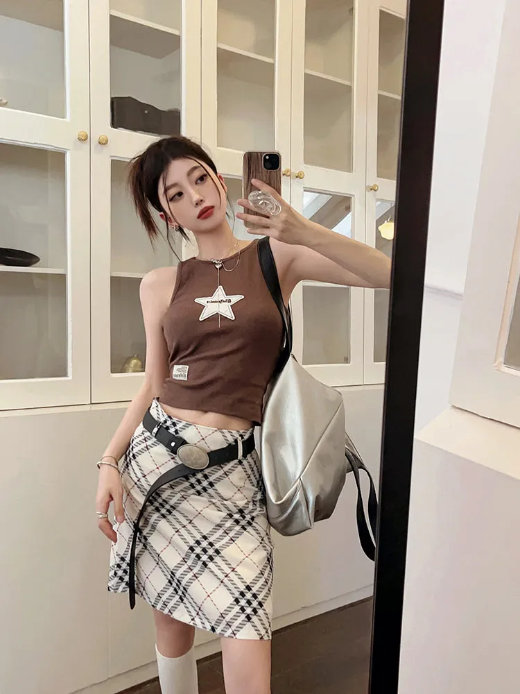JOSKAA Fashion woman tops y2k style tank topStar Patchwork Rib Cropped Tank Top