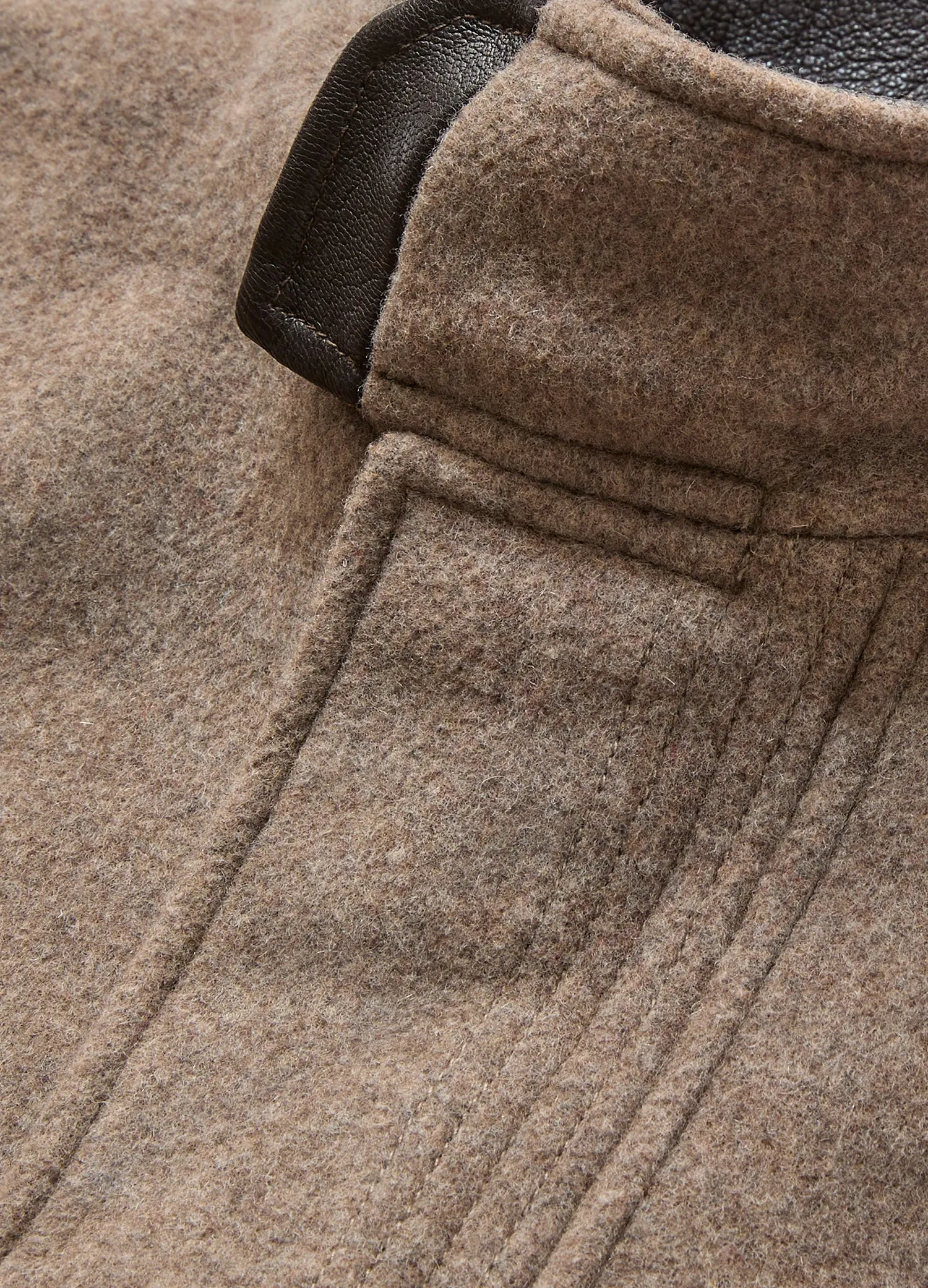 Leather Trim Melton Coat Camel Combo