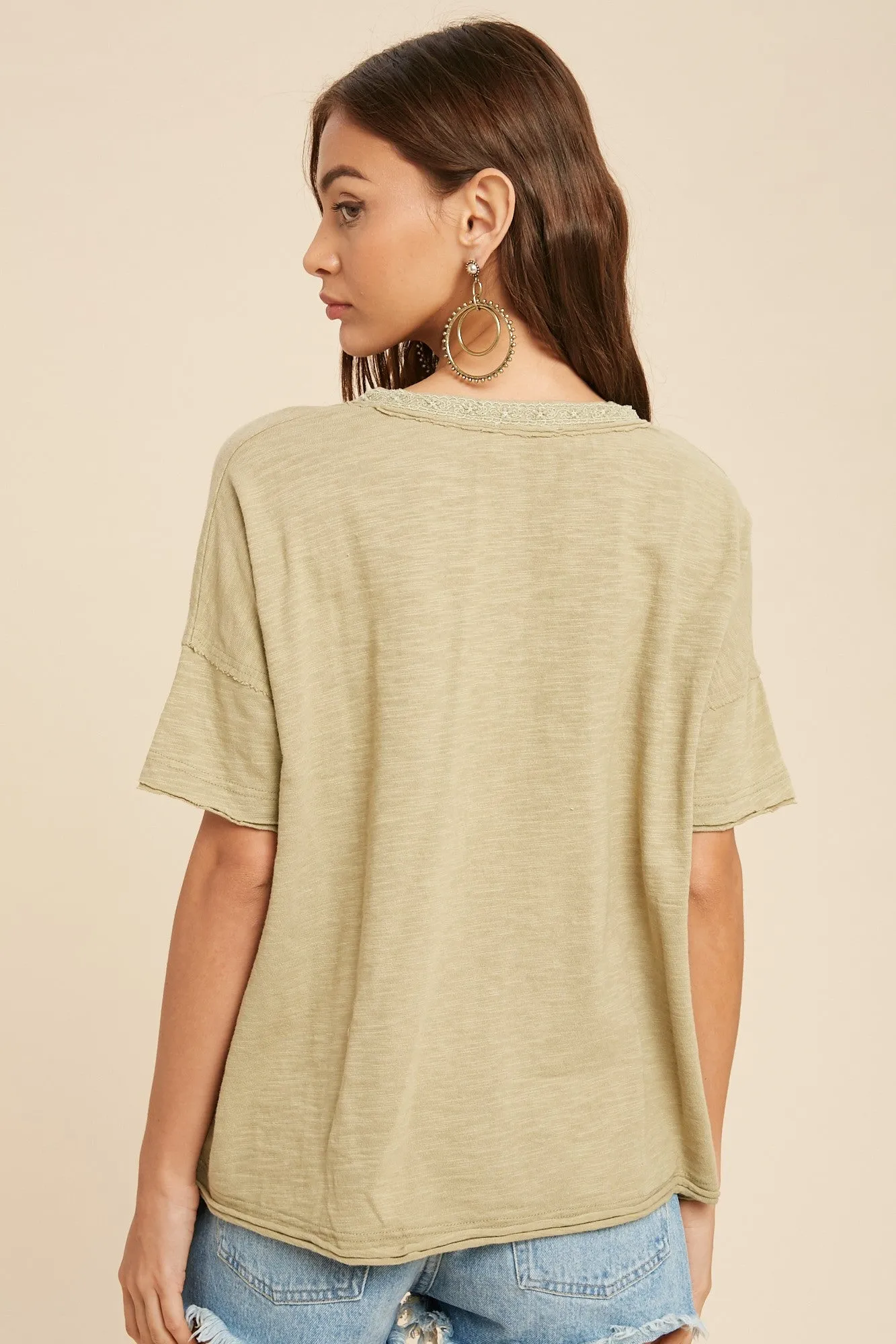 Light Olive Lace Trim Top
