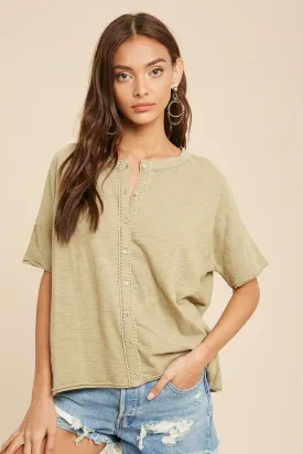 Light Olive Lace Trim Top