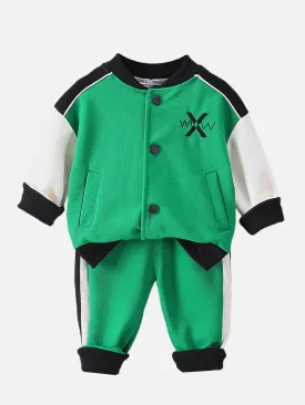 Little Surprise Box, 2 pcs Green Varsity Style Jacket with matching Tracks for Kids